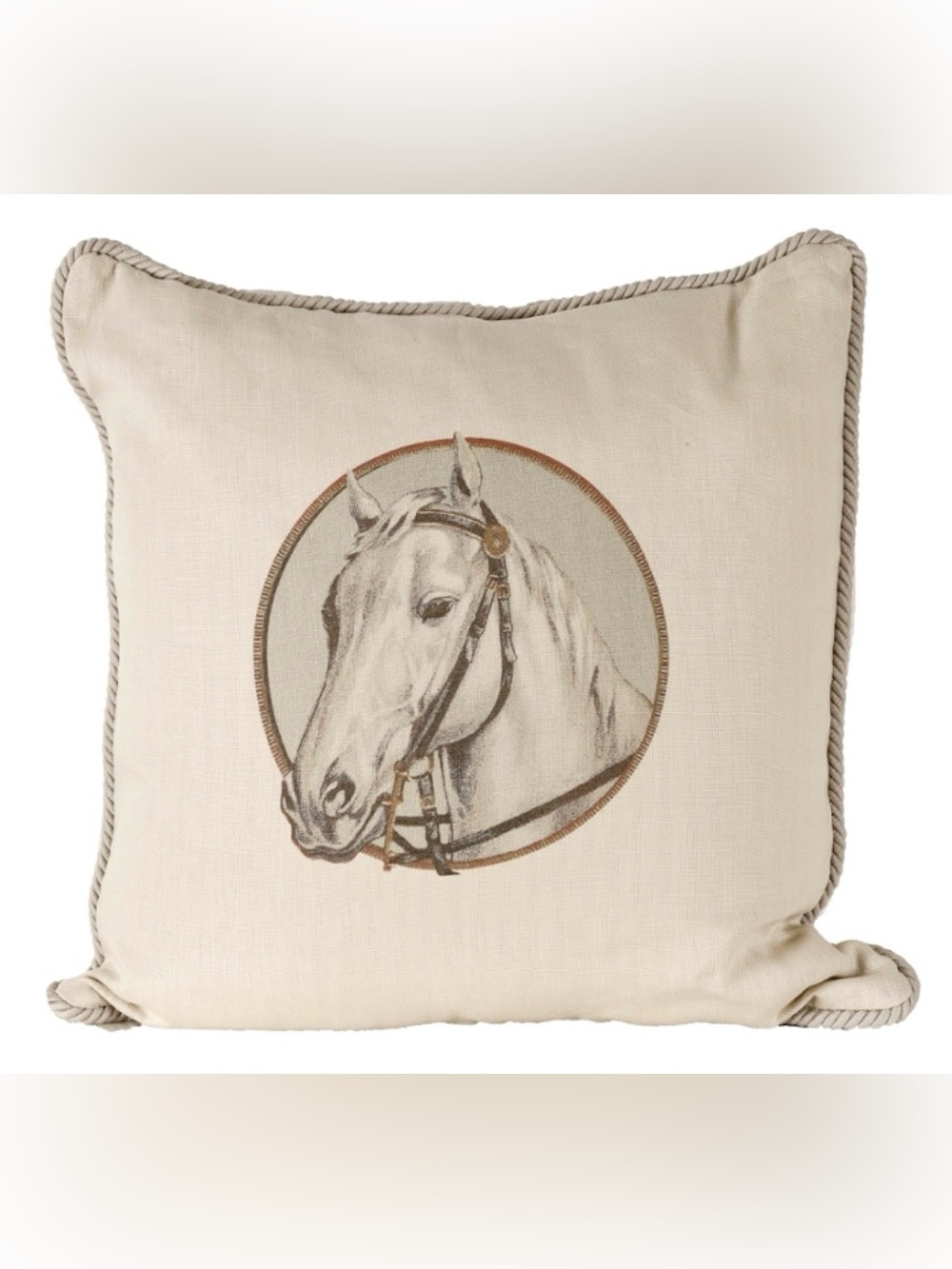 Horse on Linen Decorative Pillow Cover with Cording edge by Ox Bow Decor